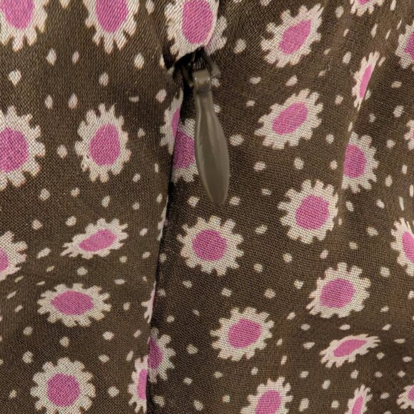 Anthropologie Womens Size 2 Moss Green Pink Floral Mesh Ruched Puff Sleeve Dress - Picture 9 of 12